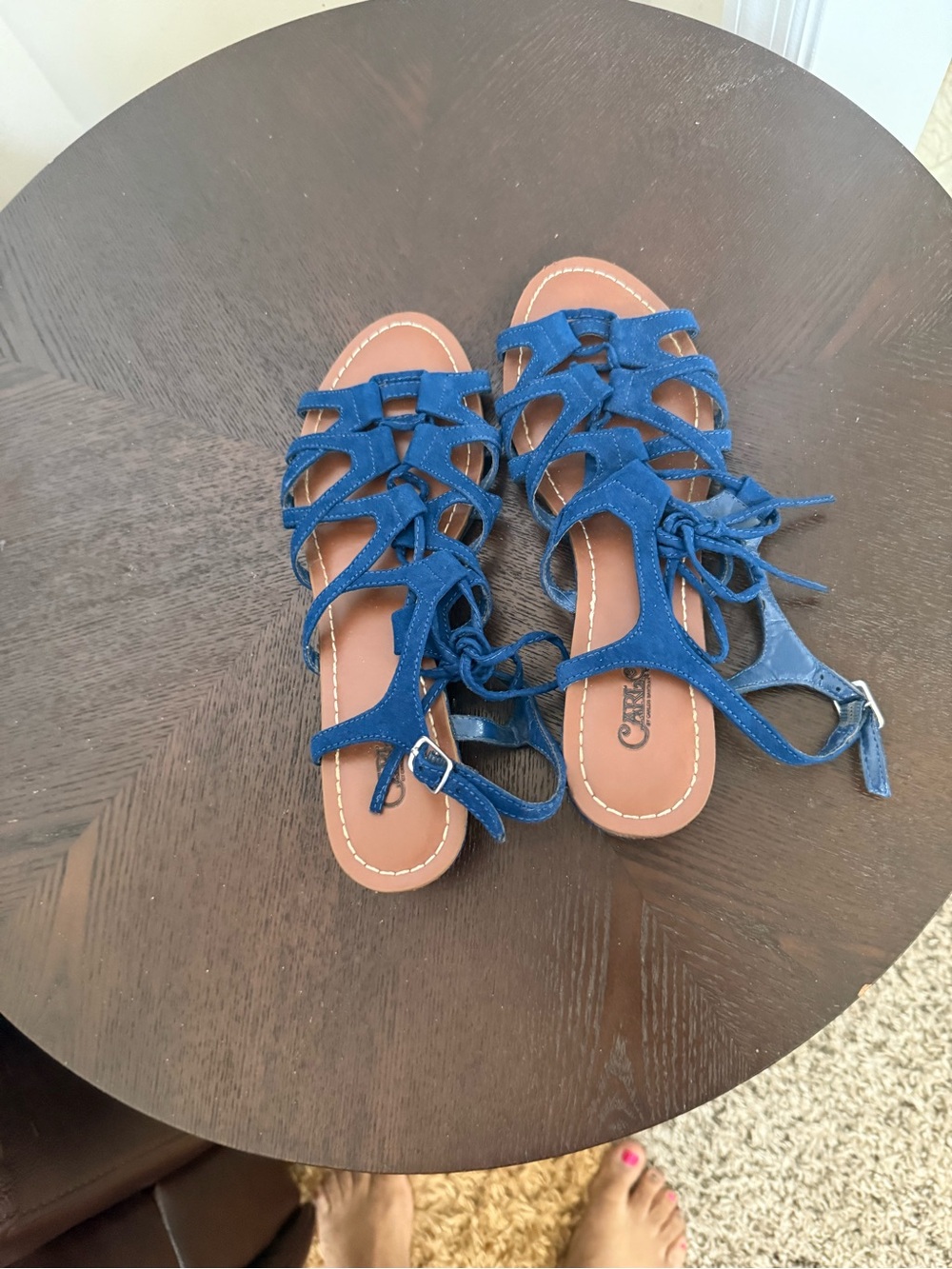 Carlos Santana Blue Suede Lace-Up Gladiator Sandals